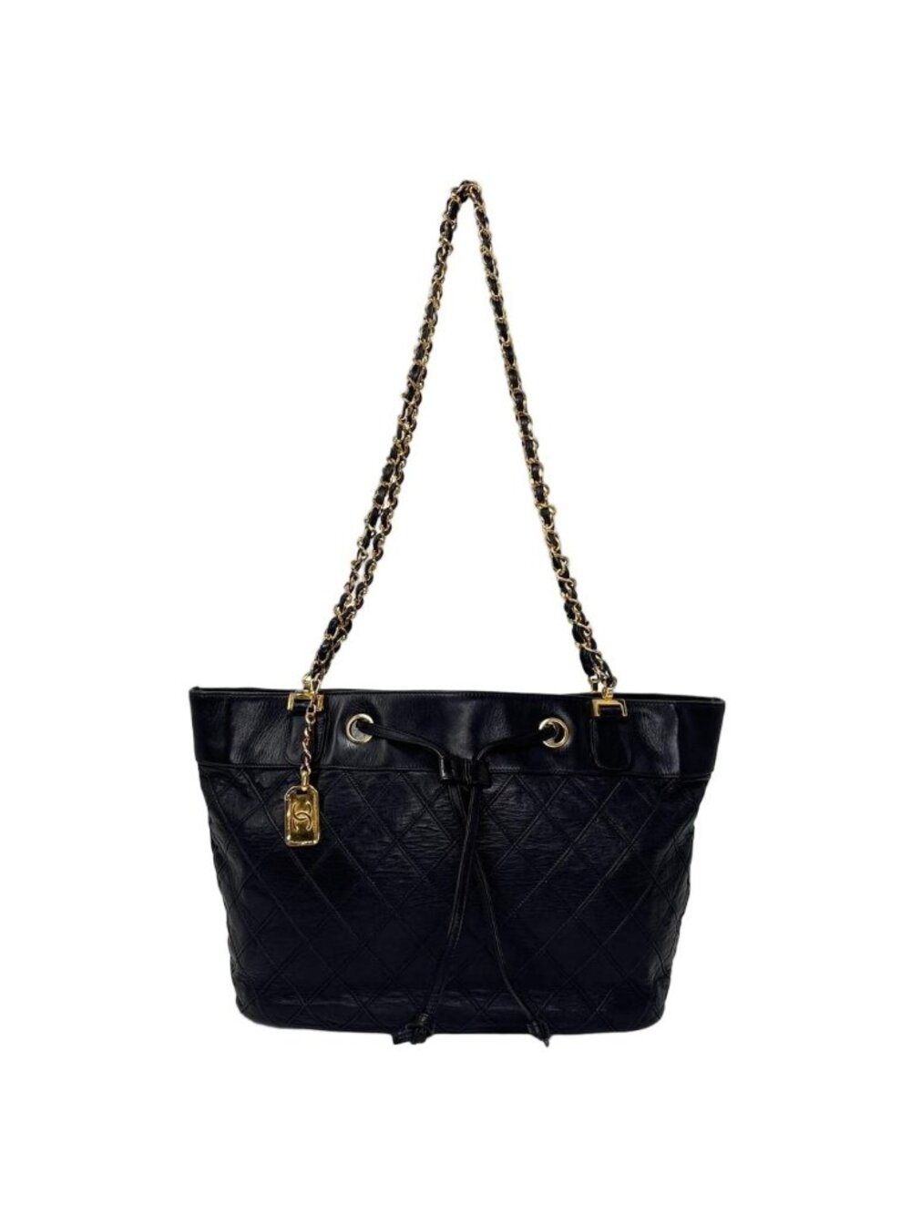 Chanel Bicolor Chain Tote Shoulder Bag Black
